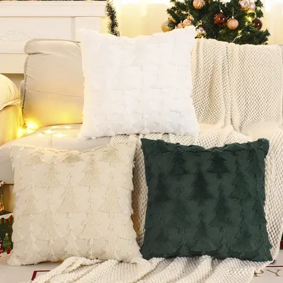 1PC Weihnachtsbaum Dekokissenbezug Winter Plüsch Quilten Weihnachtsdekoration Wohnzimmer Image