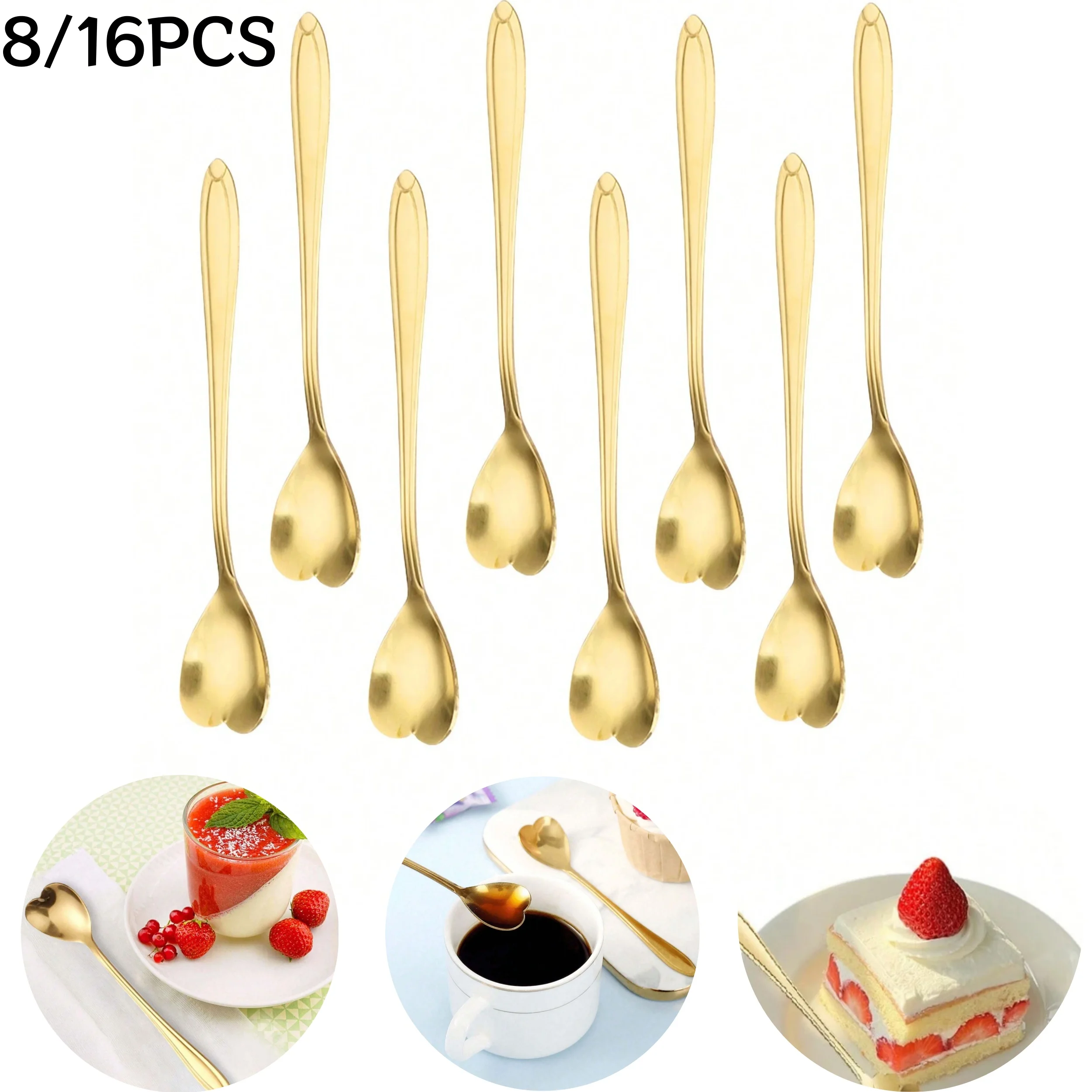 8/16Pcs Edelstahl Herz Form Kaffee Löffel Gold Scoop für Dessert Tee Zubehör Küche Geschirr Dekoration geschenke Set Image