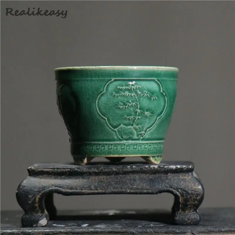 Vasi da fiori in sabbia viola per la casa in stile cinese Vaso da bonsai Vaso da fiori in ceramica smaltata fatta a mano in vaso da fiori succulente LC326