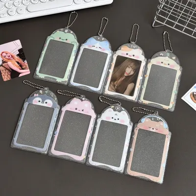 PVC-Glitzer-Cartoon-süße Fotokartenhalter-Taschen für 2,9 x 5,1 Zoll Mini-Fotosticker und Namenskarte, 7,6 cm große Fotos mit Schlüsselanhänger