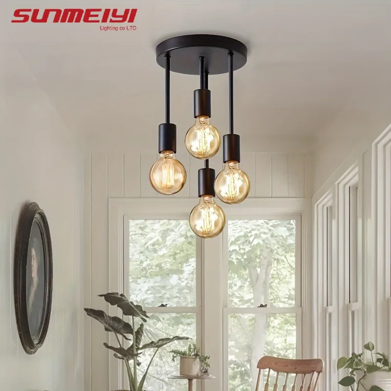 1pc Schwarz Moderne Einfache Vier-kopf E27 Glühbirne Basis Decke Lampe Geeignet für Eingang Schlafzimmer Küche Korridor Kronleuchter