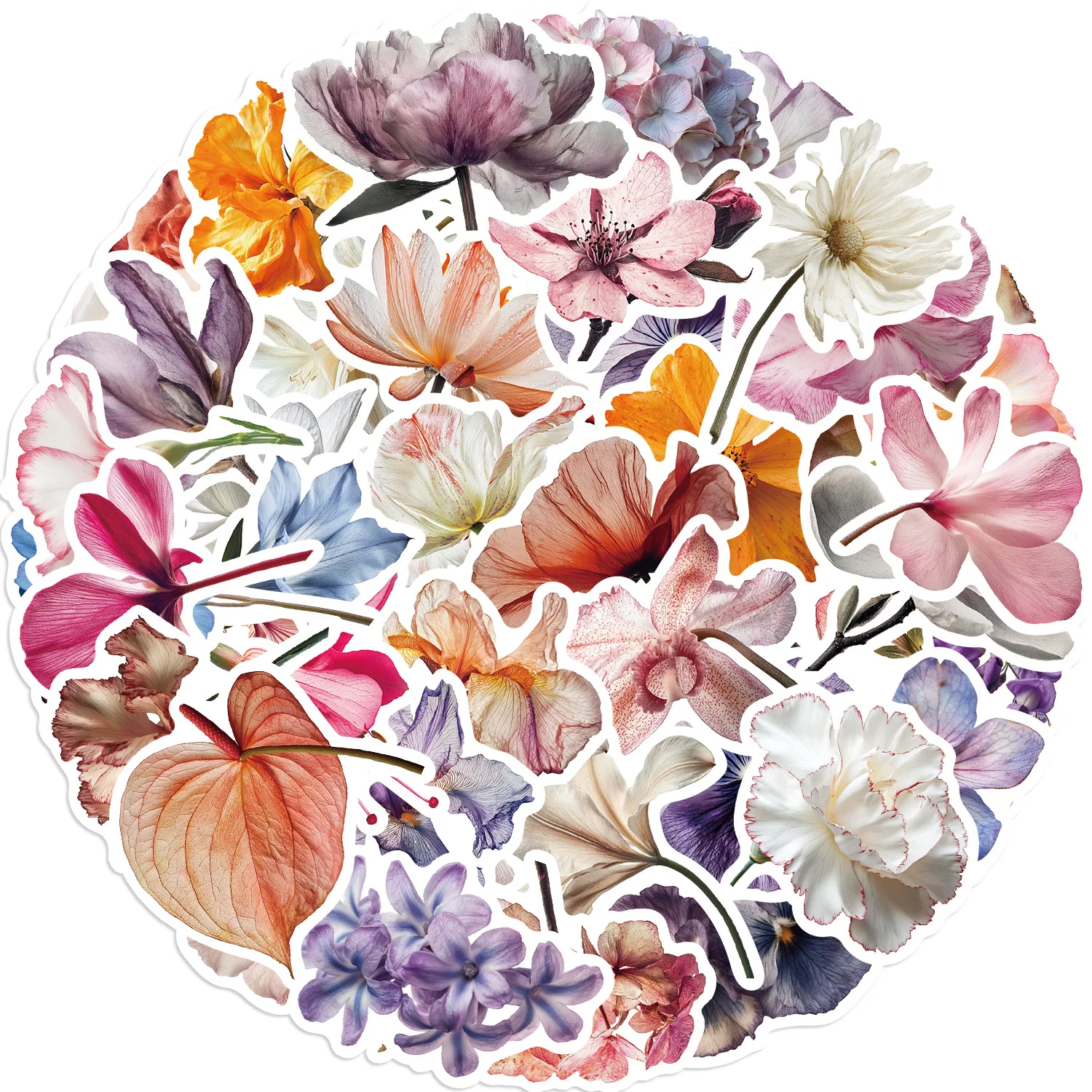 50-teiliges Blumen-Aufkleber-Set für Wasserflaschen, niedlich, Vinyl, ästhetisch, trendig, wasserfest, Aufkleber und Abziehbilder für Hydroflask Image