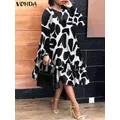 VONDA – Robe mi-longue élégante pour femmes, grande taille 5XL, imprimé bohème, manches longues, décontractée, ample, automne 2024