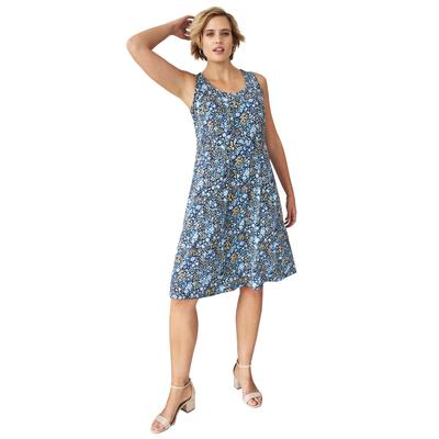 Plus Size Women's Knit Fit and Flare Knit Dress by ellos in Navy Ditsy Floral (Size 2X)