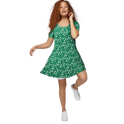 Plus Size Women's Short Sleeve A-Line Knit Dress by ellos in Kelly Green White Floral (Size 34/36)