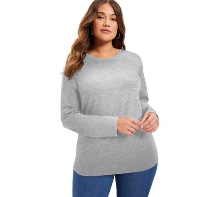 Plus Size Women's Long-Sleeve Crewneck One + Only Tee by June+Vie in Heather Grey (Size 22/24)