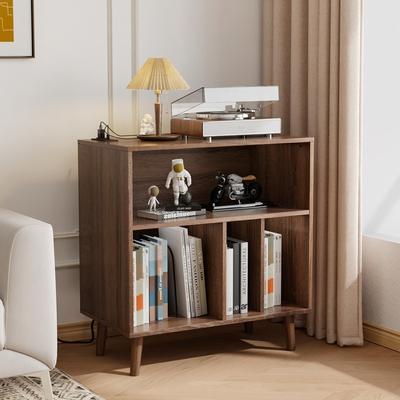 Large Record Player Stand Storage with LED Lights ＆ Charging Station