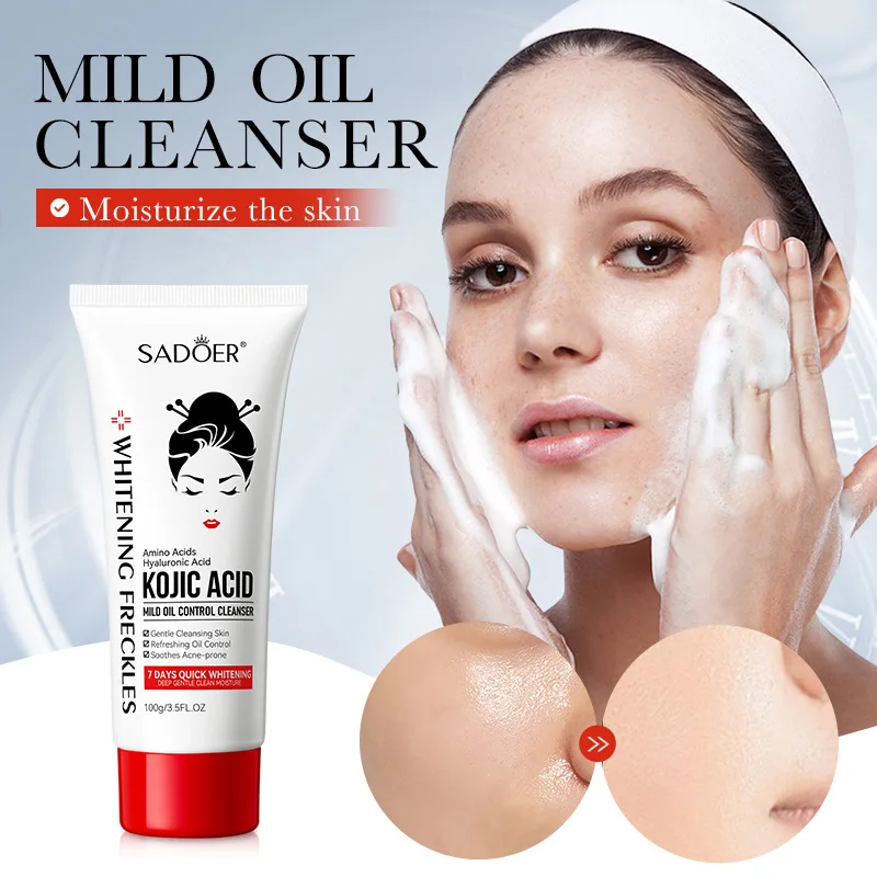 SADOER Detergente viso all'acido cogico Schiuma per il lavaggio del viso Pulizia del viso Mossee Idratante Schiarente Prodotti per la cura della pelle del viso