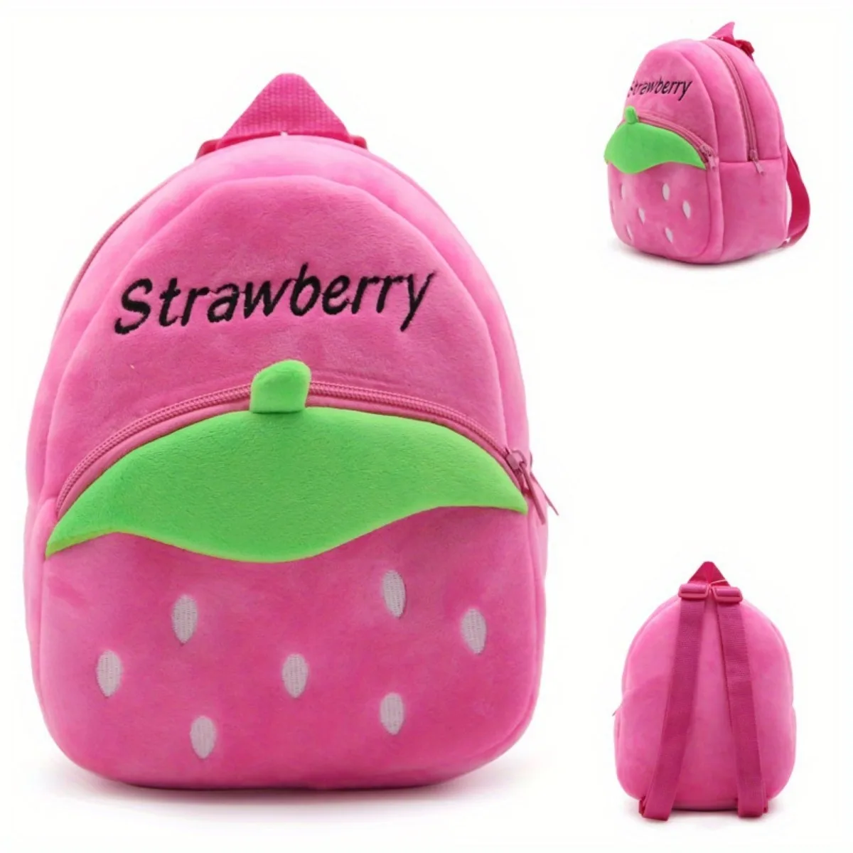 Baby Taschen Plüsch Kind Rucksack Cartoon Erdbeere Schult asche rosa Obst Stil Vorschule Lagerung Schult asche Geburtstags geschenk für Mädchen Image