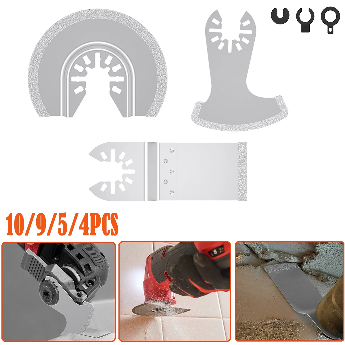 10/4 Stück Diamant-oszillierende Multitool-Klingen, Säge, Renovator, Sägeblätter zum Entfernen von Zementkörnung, Keramikfliesen, Marmor, Schneiden Image