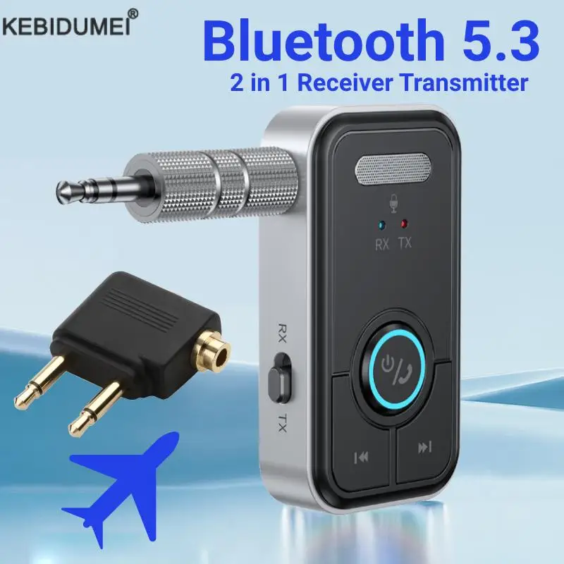 Bluetooth 5,3 Audio Sender Empfänger 3,5 MM AUX Hifi Stereo Musik Wireless Adapter Mit Mikrofon Für Auto Flugzeug TV PC kopfhörer Image