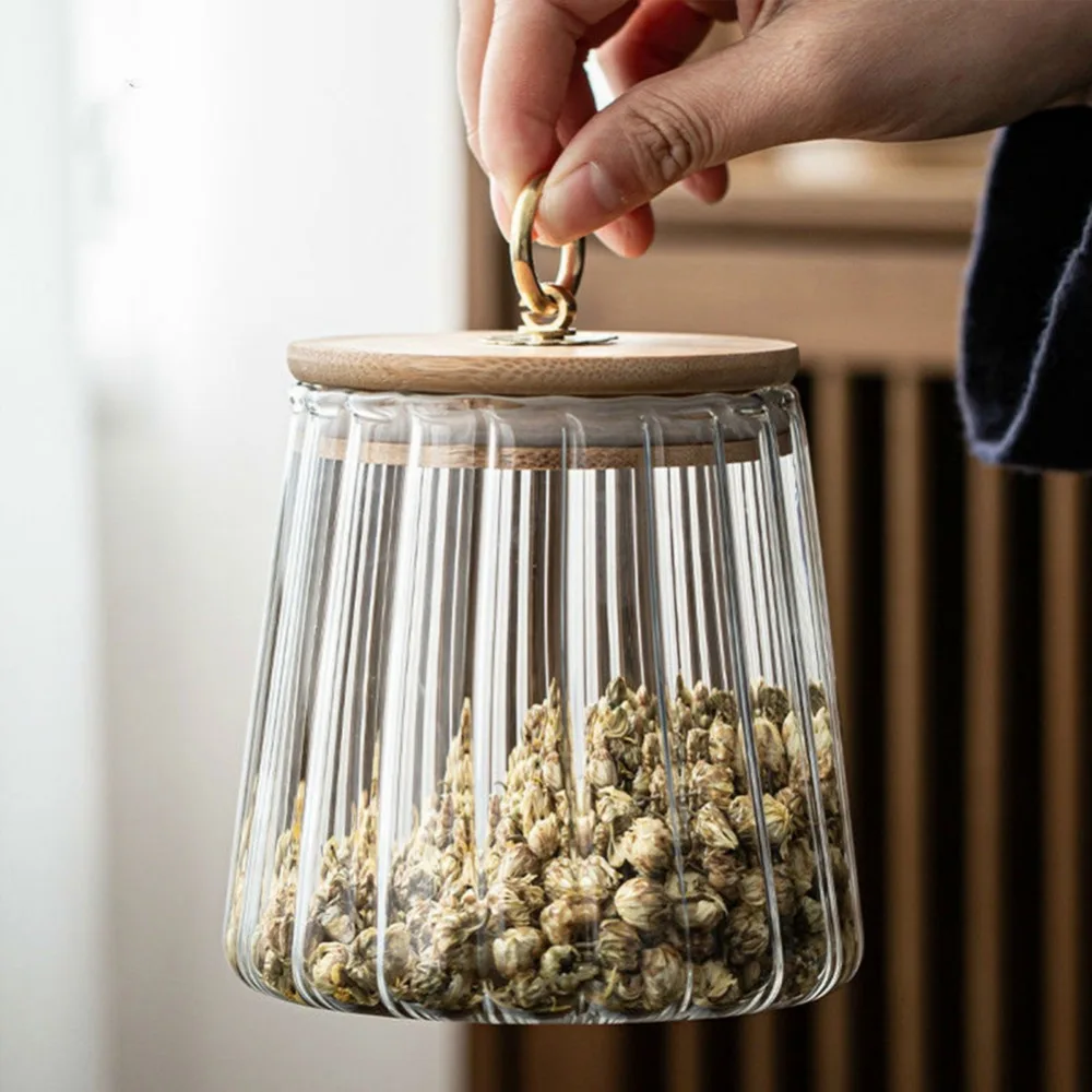 Contenitore per alimenti Bottiglie per la conservazione della cucina Barattolo di vetro Contenitore ermetico Grani Tè Caffè Chicchi Grani Barattoli di caramelle Contenitori con coperchio in legno