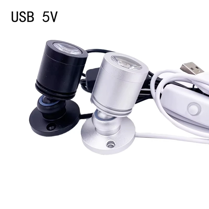 Mini-LED-Strahler, 3 W, Schmuck-Display, DC5 V, mit Schalter, USB-Schnittstelle, Ladenschrank, Innenspielzeug, Dekoration, Desktop-Fokuslicht