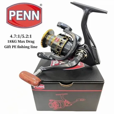 PENN Fishing Reel with 13+1 Bearings, Max Drag 18KG, Gear Ratio 4.7:1/5.2:1, Comes with PE Fishing Line As Gift