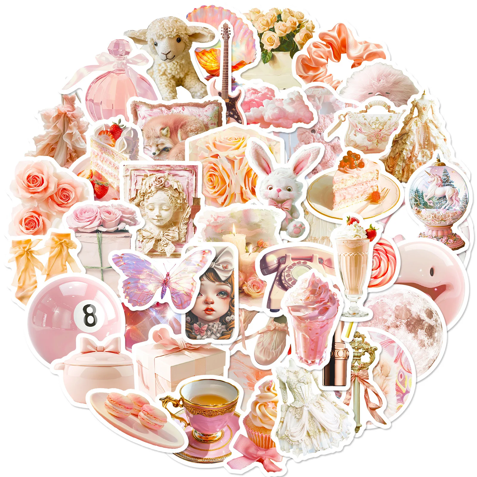 50 Stück Vintage rosa ästhetische Aufkleber, sanfte Graffiti-Aufkleber im Ballett-Stil, Valentinstag-Aufkleber für Mädchen-Wasserflaschen Image