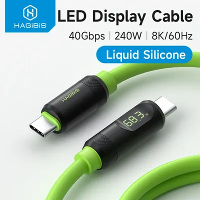 Hagibis USB-C-Schnellladekabel mit LED-Anzeige PD 240 W 40 Gbit/s Videokabel kompatibel mit Thunderbolt 4/3 für iPhone 16 Laptop