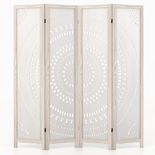 Costway 66 Inch Boho 4-Panel Room Divider Privacy Screen with Carved Pattern