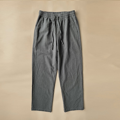 Herren Leinenhose Hose Hosen Sommerhosen Freizeithose Kordelzug Elastische Taille Gerade geschnitten Glatt Komfort Atmungsaktiv Knöchellänge Casual Täglich Festtage Modisch Klassicher Stil Schwarz Image