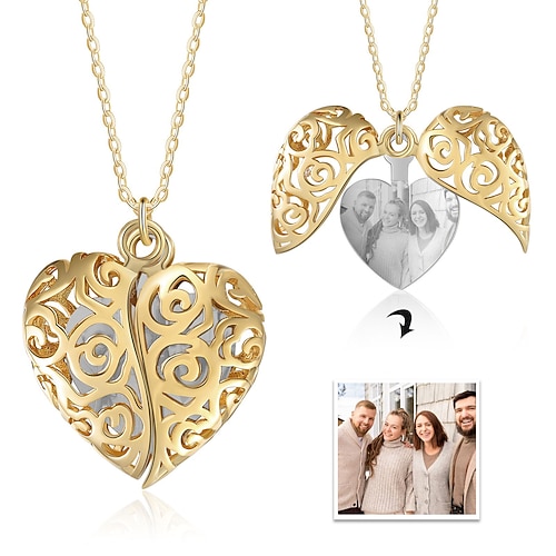 Personalisierte gravierte Halskette Individuelles bestes Geschenk für Mama Hochzeitsgeschenk für Ehefrau oder Freundin Herzanhänger mit individuellem Foto Image