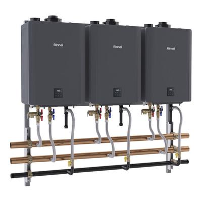 Rinnai TRW03CXPiN Wall-Mounted 3 Unit Tankless Rack System with SENSEI CX199i Water Heaters - 120V, 597,000 BTU, 16.2 GPM