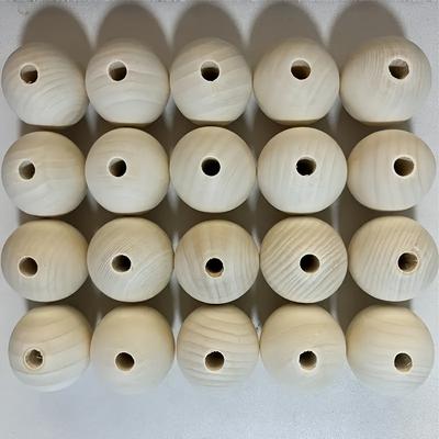 TEMU 20pcs Unfinished Wooden Beads, Assorted Sizes 25/30/35/40mm Round Spacer Beads For Diy Crafts And Jewelry Making, Natural Wood Beads For Image