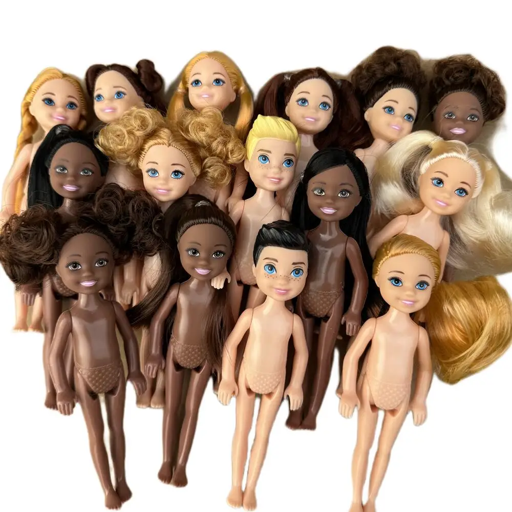13 cm Mini Kelly 5-Zoll kleiner Junge dunkle gewöhnliche Haut nackter Körper schwarze männliche Puppe Reborn Bjd 1/12 Spielzeug für Mädchen blondes schwarzes Haar