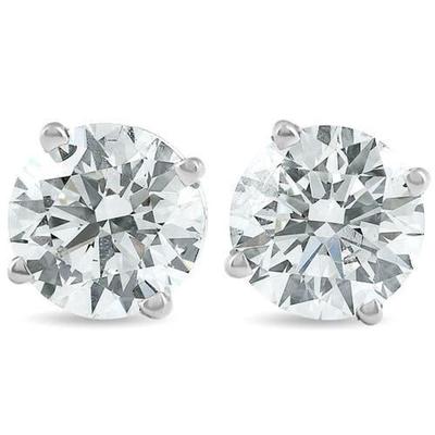 2 Ct Tw Round Lab Grown Diamond Studs 14K With Screw Backs - Blue - Bliss Diamond Earrings
