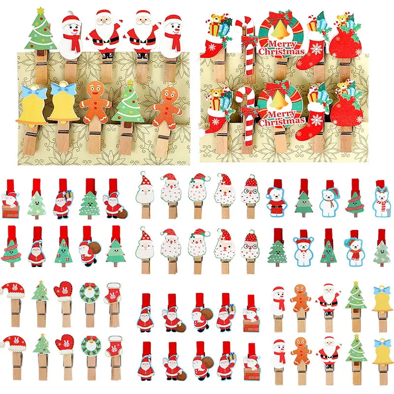 10 Stücke Weihnachten Holzklammern Weihnachtsmann Lebkuchenmann Wäscheklammern Karte Papier Geschenk Foto Clip Weihnachten Neujahr Home DIY Dekor Image