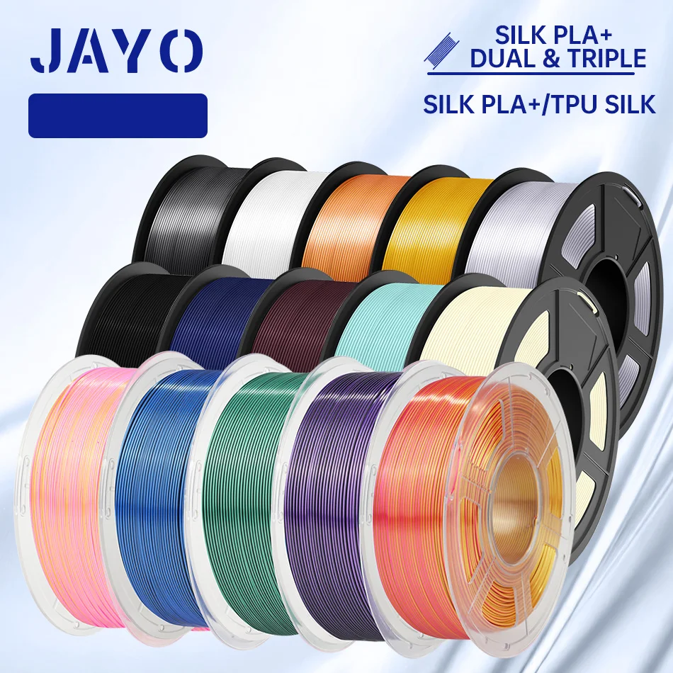 JAYO 3D-Drucker-Filament, Seide, PLA + 1,75 mm PLA, 3D-Filament, ordentlich gewickeltes SIlk Dual- und Dreifarb-3D-Druckmaterial, 5 Rollen/Set Image