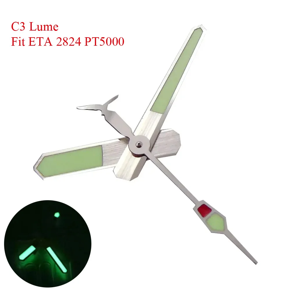 MATELION Super C3 Leuchtenden Silber Rand Grün Hand Set Fit Für ETA 2824 PT5000 Tauchen Männer Uhr Teil Zubehör Werkzeug Image