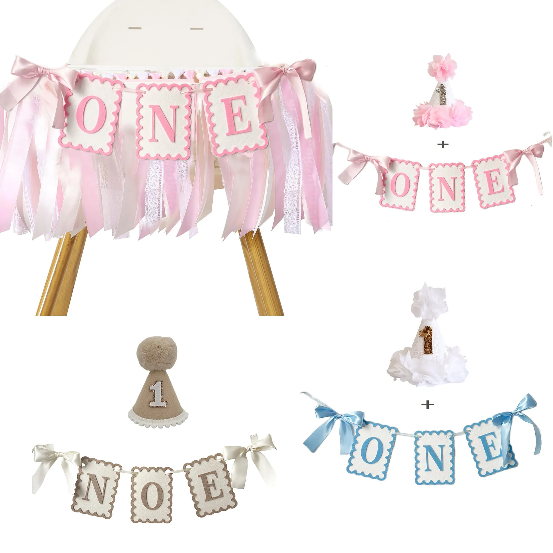 INS Style Bow ONE Non Woven Filz Banner Hut 1. Geburtstag Stuhl Girlande Foto Requisiten für Kinder Geburtstag Baby Shower Party Dekor Image
