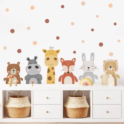 Cartoon süße Giraffe Bär Tiere Punkte Wandaufkleber Kinderzimmer Vinyl Kinder Wandkunst Aufkleber für Baby Kinderzimmer Heimdekoration Image