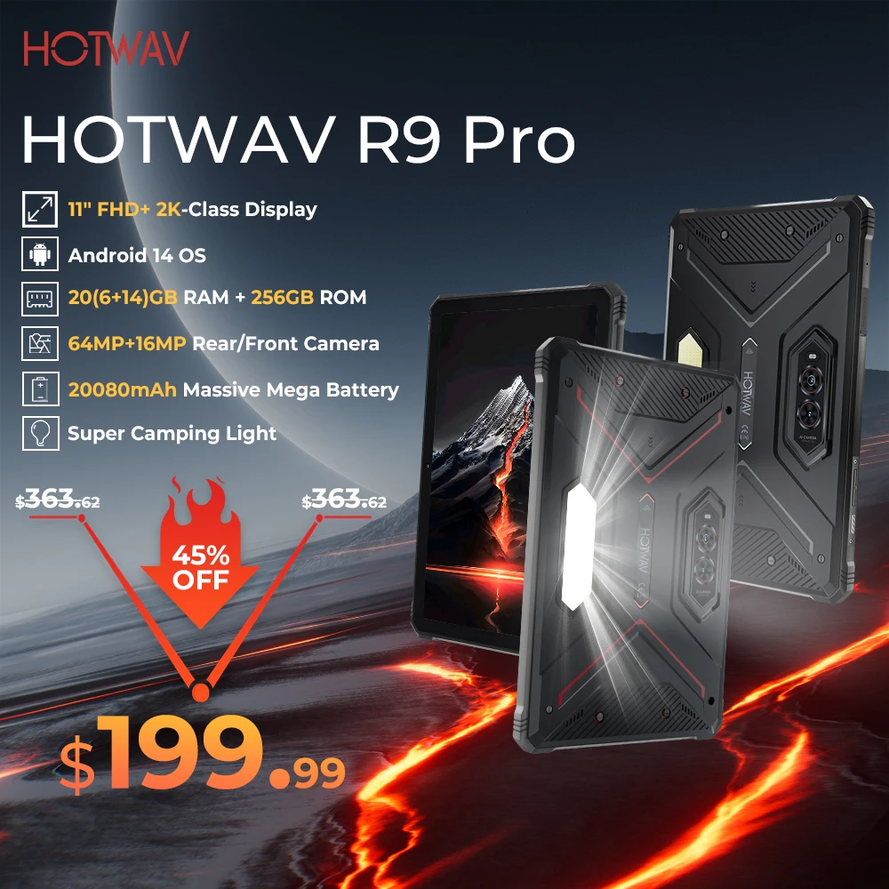 HOTWAV R9 Pro Robustes Tablet 11'' FHD+ 2K-Display 20080 mAh Massives Akku-Pad Android 14 6 GB 256 GB Kamera Global 4G Tablet PC Image