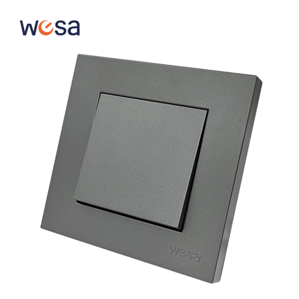 WESA Interruttore della luce da parete grigio satinato Ritardante di fiamma in plastica 1 banda 1 via Standard europei Interruttore a pulsante a bilanciere da parete On And Off