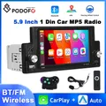 Podofo Lettore MP5 1Din con manopola Wireless Carplay Lettore multimediale Android Auto Mirror Link EQ FM USB e TYPE-C 5.9 '' Stereo per auto