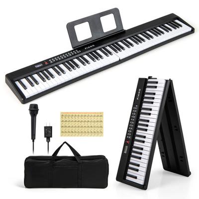 Costway 88 Key Foldable Electric Keyboard Piano with Wireless MIDI and Dual Speakers-Black