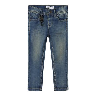 Slim-fit-Jeans NAME IT "NMMTHEO DNMTHAYER 2689SWE KEY PANT NOOS", Jungen, Gr. 122, N-Gr, blau (dunkelblau denim), Denim/Jeans, Obermaterial: 70% Baumwolle, 27% Polyester, 3% Elasthan, unifarben, casual, slim fit, Jeans Image
