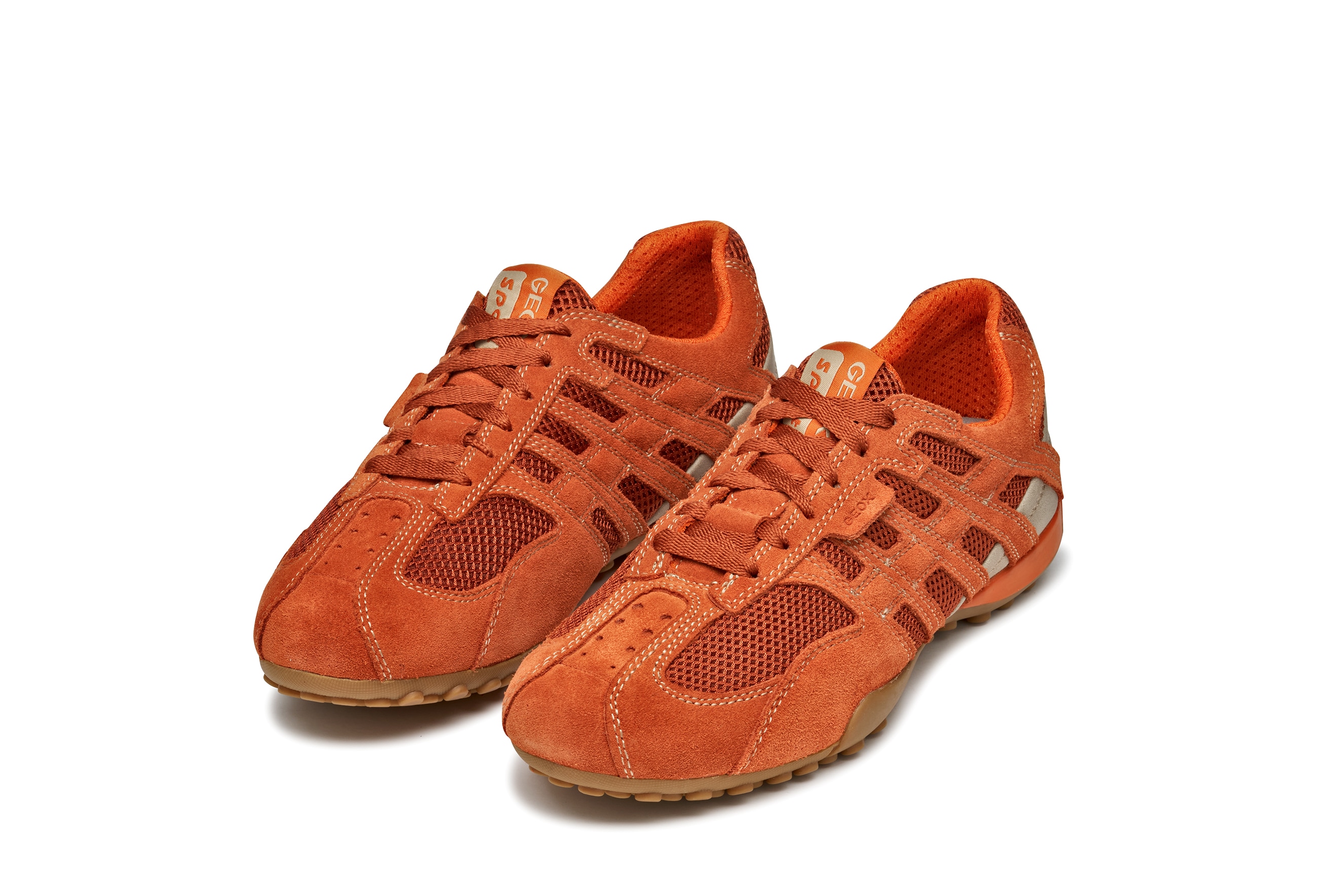 Schnürschuh GEOX "U SNAKE ORIGINAL", Herren, Gr. 44, orange, Leder, Textil, Schuhe Schnürschuh, Schnürschuh, Freizeitschuh, Trekking Sneaker mit Lederinnensohle