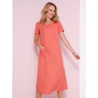 A-Linien-Kleid CLASSIC BASICS "Kleid", Damen, Gr. 44, Normalgrößen, orange (koralle), Web, 100% Polyester, unifarben, Rundhals, Kurzarm, Kleider Image
