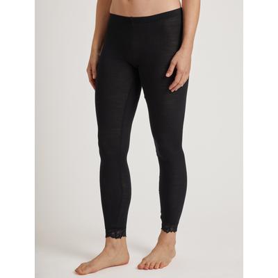 Leggings CALIDA "Silky Wool Joy", Damen, Gr. L (48/50), N-Gr, schwarz (ws schwarz), Feinripp, Obermaterial: 70% Schurwolle, 30% Seide, unifarben, feminin, figurbetont lang, Hosen, mit Spitzensaum Image