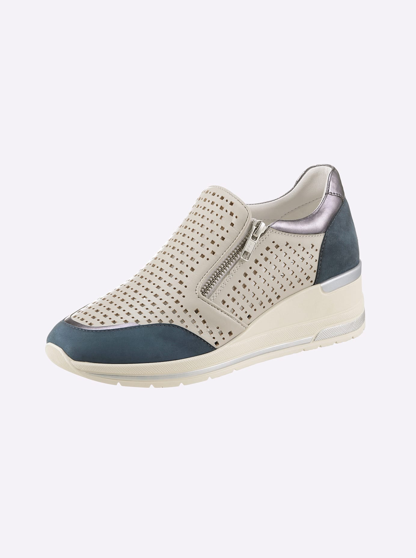 Slipper CASUAL LOOKS, Damen, Gr. 39, grau (taupe, marine), Glattleder, Veloursleder, Schuhe Slipper