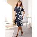 Etuikleid CLASSIC BASICS "Kleid", Damen, Gr. 46, Normalgrößen, blau (marine, ecru, bedruckt), 100% Polyester, geblümt, gemustert, mehrfarbig, Rundhals, Kurzarm, Kleider