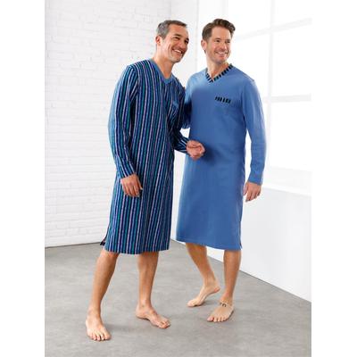 Nachthemd WÄSCHEPUR "Nachthemden", Herren, Gr. 56/58, Normalgrößen, blau (marine, bedruckt, mittelblau), 100% Baumwolle, unifarben, gemustert, mehrfarbig, gestreift, Langarm, Kleider Image