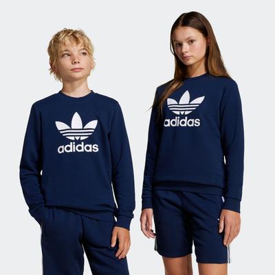 Sweatshirt ADIDAS ORIGINALS "TREFOIL CREW", Kinder, Gr. 152, blau (night indigo), Obermaterial: 70% Baumwolle, 30% Polyester, sportlich, Rundhals, Sweatshirts Image