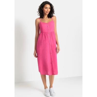 Sommerkleid LASCANA, Damen, Gr. 36, N-Gr, pink, Web, Obermaterial: 58% Viskose, 28% Baumwolle, 14% Leinen, unifarben, modisch, figurumspielend Midi, V-Ausschnitt, ohne Ärmel, Kleider, aus Leinenmix mit Baumwolle, Midikleid, Strandkleid Image