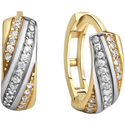 Paar Creolen FIRETTI "Schmuck Geschenk Gold 375 Ohrschmuck Ohrringe bicolor", gelb (gelbgoldfarben, weißgoldfarben, kristallweiß, kristallweiß), Ohrringe, Damen, Gelbgold 375, mit Zirkonia (synth.)