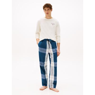 Schlafanzug "LS WOVEN PJ SET PRINT DRAWSTRING", Herren, Gr. XL (54), blau (ivory, small buffalo oxford check), Web, Obermaterial: 100% Baumwolle, TOMMY HILFIGER UNDERWEAR, unifarben, kariert, casual, Basic, Rundhals, Langarm eingesetzt normaler... Image