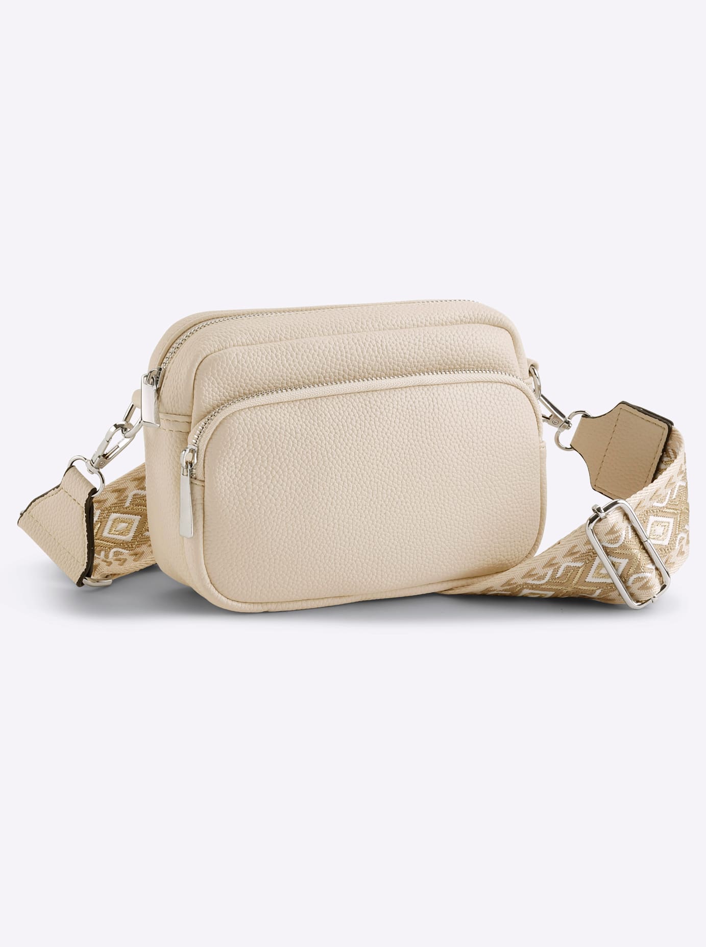 Schultertasche HEINE, Damen, Gr. B/H/T: 19cm x 14cm x 8cm, beige (sand), Baumwollmischung, Metall, Viskosemischung, unifarben, Taschen Image