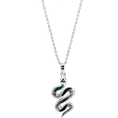 Kette mit Anhänger FIRETTI "Schmuck Geschenk Silber 925 Halsschmuck Halskette Ankerkette Schlange", grün (silberfarben, dunkelgrün, schwarz), Halsketten, Damen, Silber 925 (Sterlingsilber), L: 45cm B: 1mm, mit Malachit, Onyx, B:1mm Image