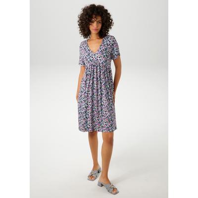 Sommerkleid ANISTON CASUAL, Damen, Gr. 38, N-Gr, bunt (schwarz, hellblau, royalblau, pink, rosa, grün, gelb, weiß, sand), Single Jersey, Obermaterial: 95% Viskose, 5% Elasthan, bedruckt, geblümt, feminin, figurumspielend kniefrei, V-Ausschnitt,... Image